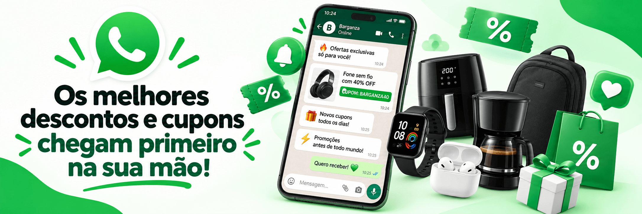Os melhores descontos e cupons chegam primeiro no WhatsApp