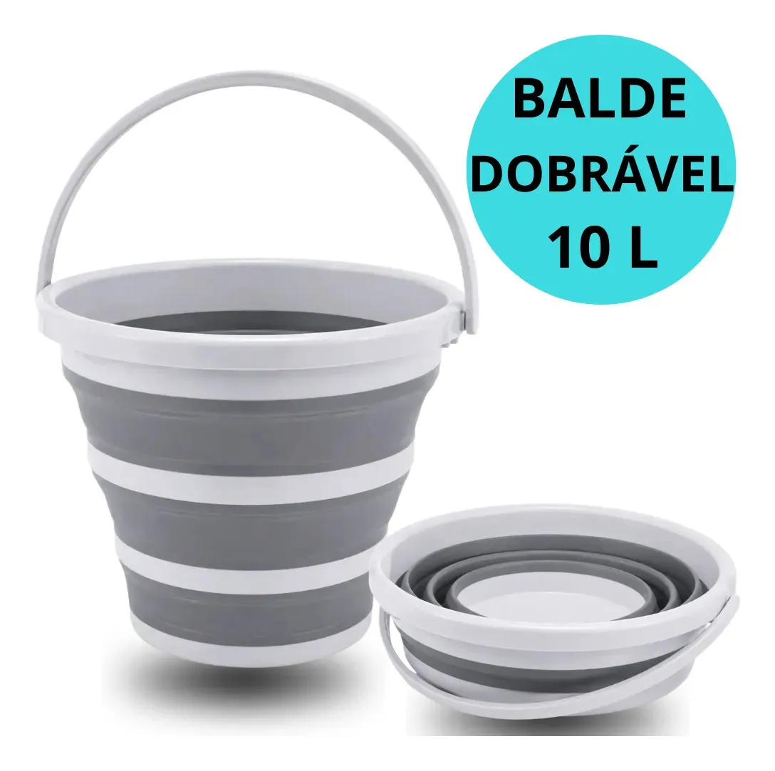 Balde Dobrável Retrátil Flexível 10l Silicone Alça Powermaid