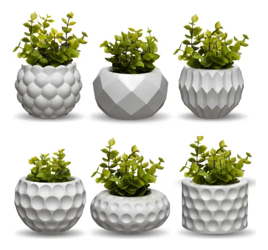Kit 6 Vasos Decorativos C/ Planta Artificial Enfeite Casa Nf Branco