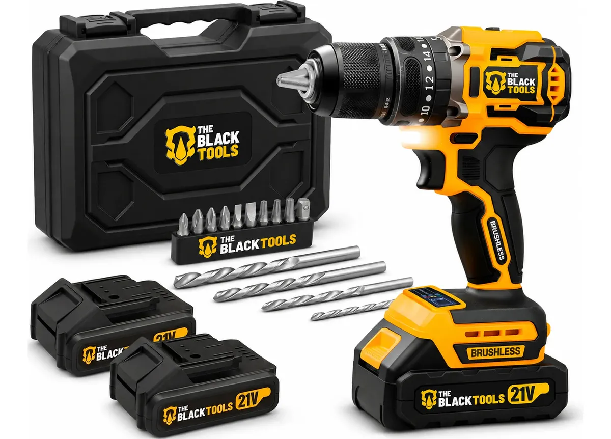 Parafusadeira Furadeira De Impacto Profissional Sem Fio 2 Baterias 21v Com Maleta Tb-21yx The Black Tools