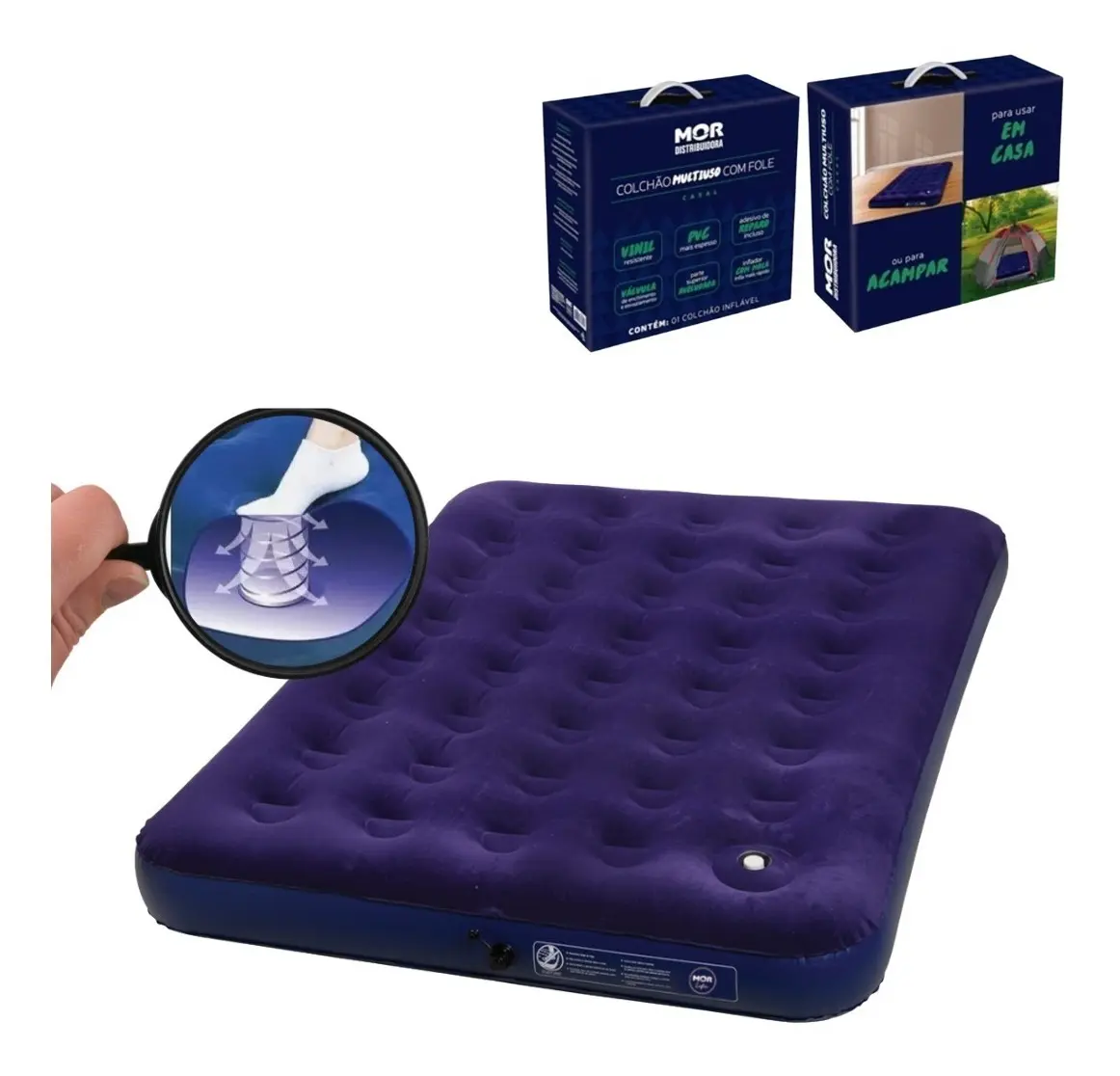 Colchão inflável Mor Colchão, inflavel Casal cor azul-turquesa hasta 160kg de 137cm x 191cm x 22cm