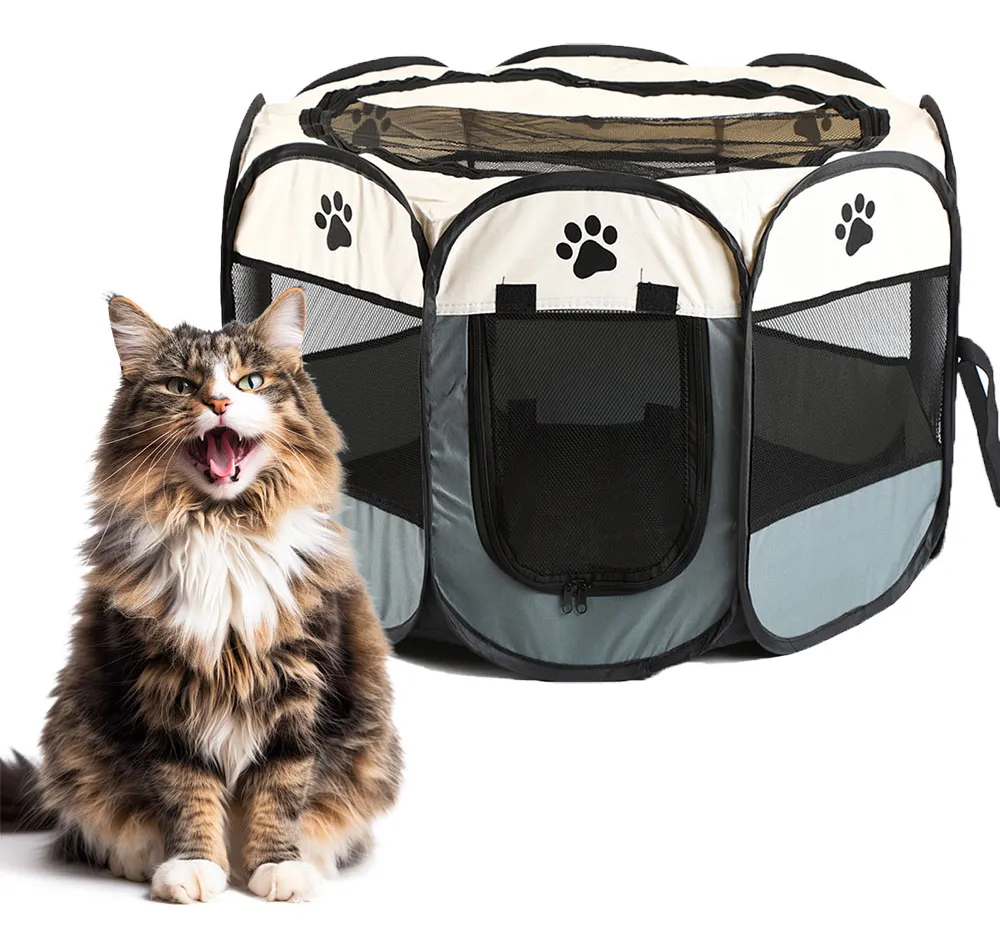 Cercado Portátil Dobrável Pet Grande Cachorro Gato Anti Mord Cinza