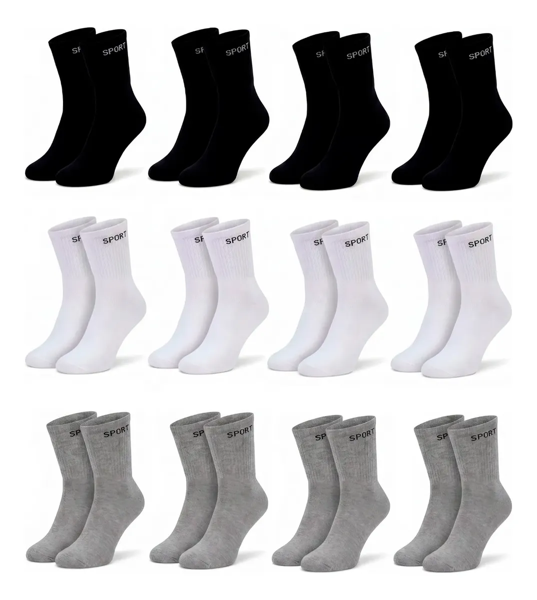 12 Pares De Meias Masculinas Cano Alto Grossa Algodão Oferta Sortida Liso Un