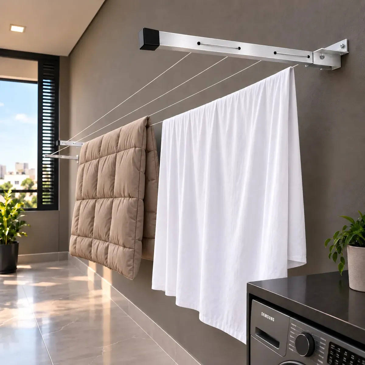 Varal de Parede Dobrável em Alumínio Retrátil, para 80 kg – LIMA DECOR HOUSE