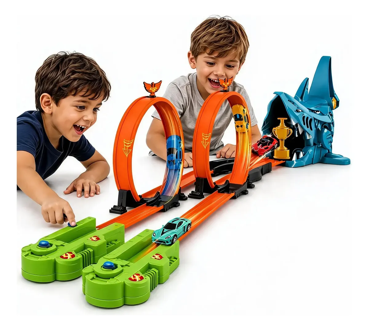 Pista Tubarão Looping Duplo Com 2 Carrinhos Infantil Multicolor