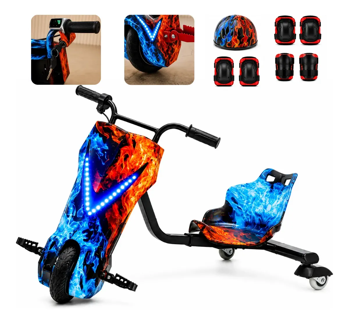 Patinete Eletrico 3 Rodas Triciclo Drift 450w 120kg Vermelho Vermelho/azul