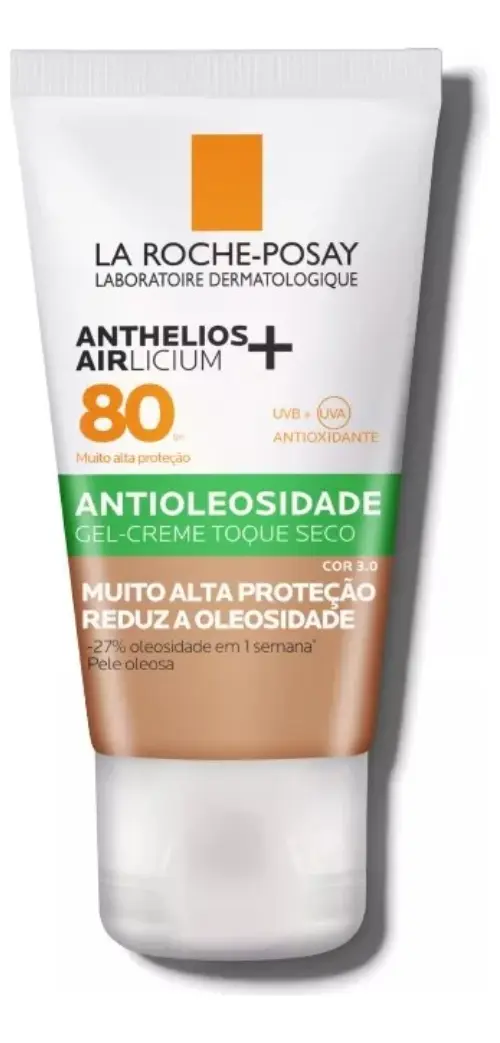 Protetor Solar Facial Antioleosidade FPS 80, Controle de Brilho por 12h, Efeito Matte, Cor 3.0, Anthelios Airlicium+ La Roche Posay, 40g