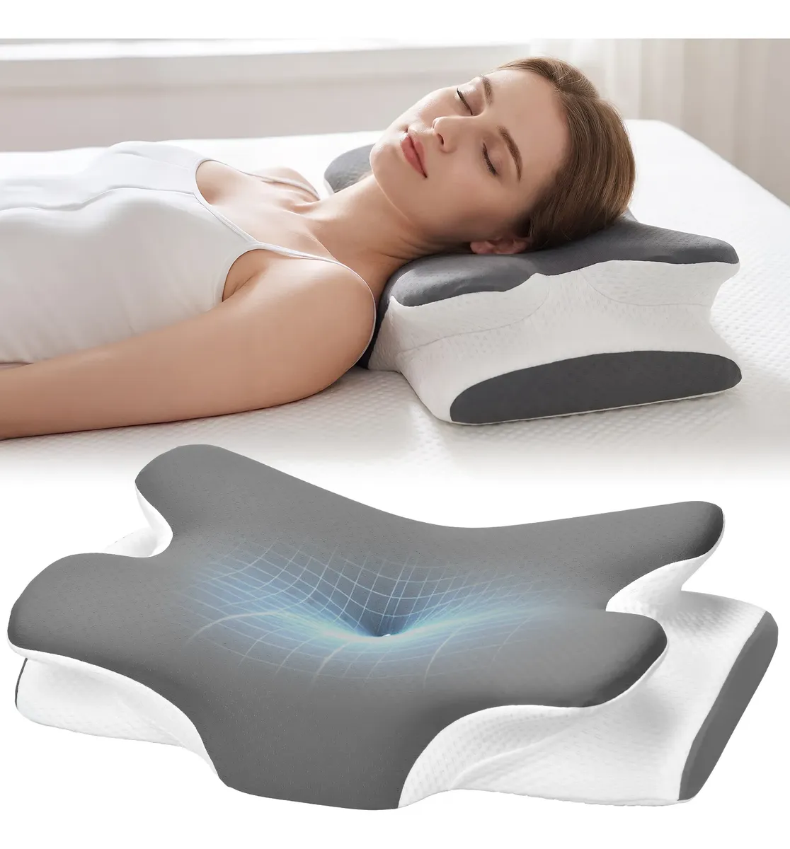 Ehomfory Travesseiro Cervical Suporte Espuma Viscoelástica Cinza-escuro